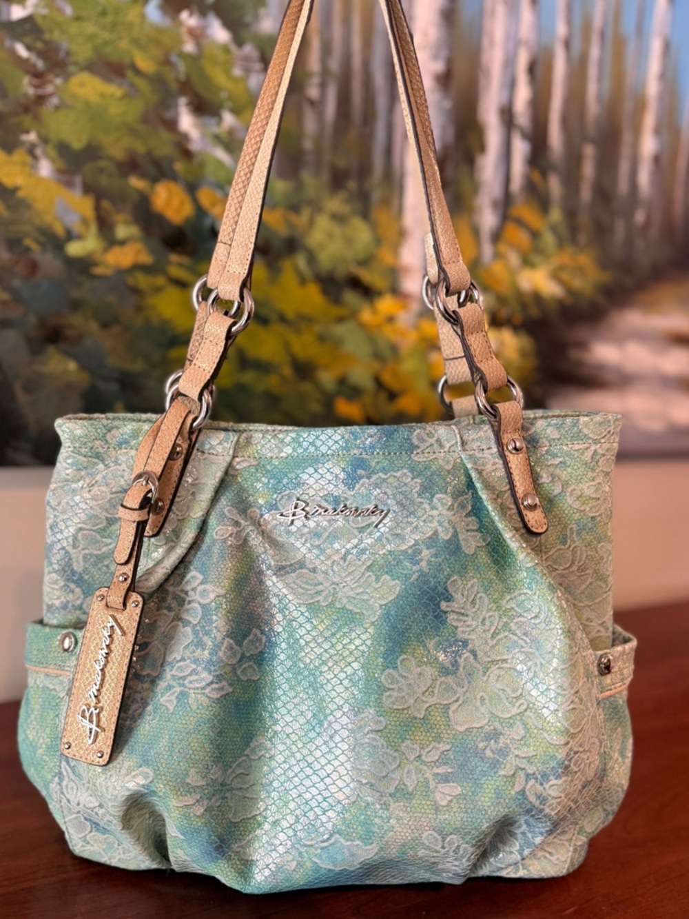 B Makowsky Large Iridescent Pastel Leather Tote | Boho Grandmacore Festival